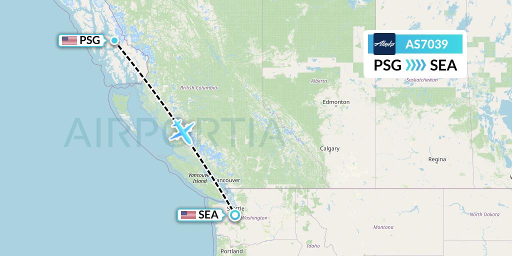 AS7039 Alaska Airlines Flight Map: Petersburg to Seattle