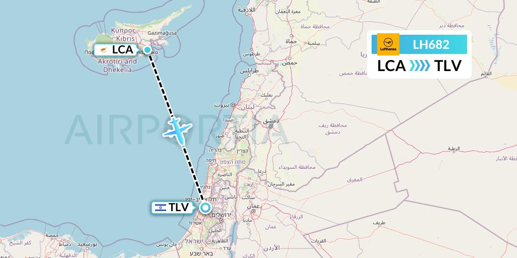 LH682 Lufthansa Flight Map: Larnaca to Tel Aviv