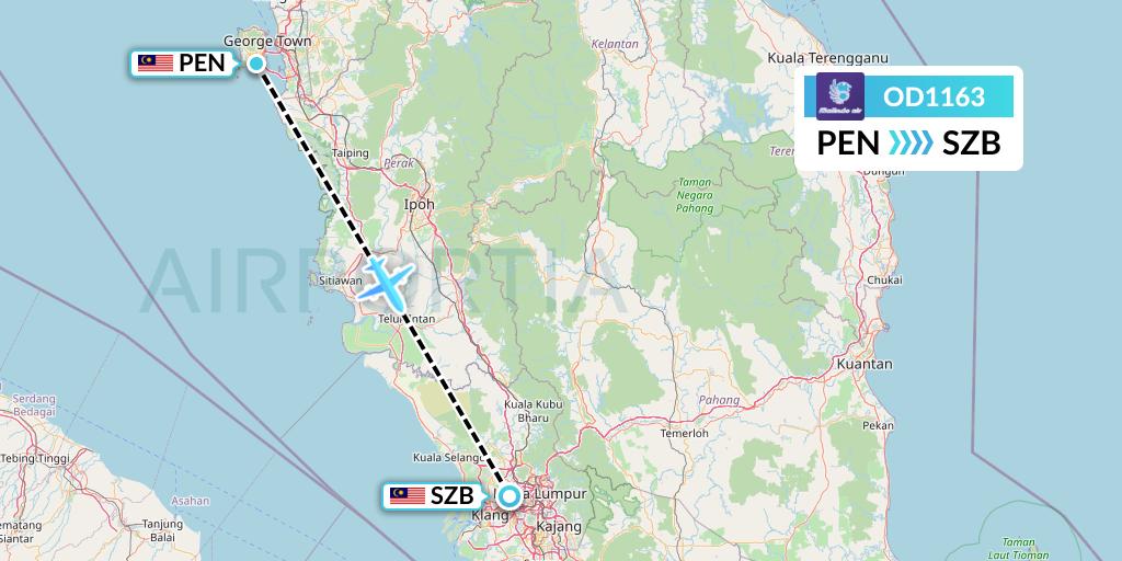 OD1163 Batik Air Malaysia Flight Map: Penang to Kuala Lumpur