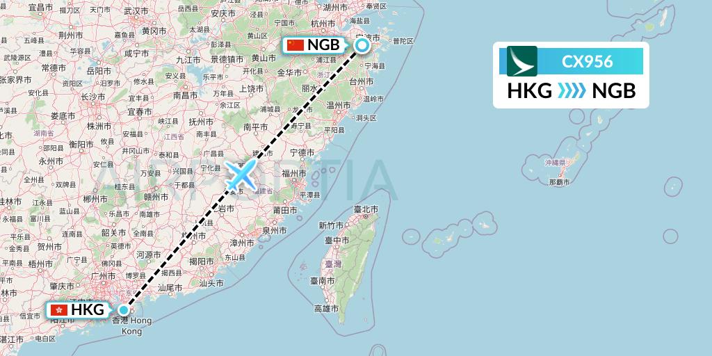 CX956 Cathay Pacific Flight Map: Hong Kong to Ningbo
