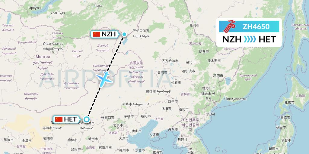 ZH4650 Shenzhen Airlines Flight Map: Manzhouli to Hohhot