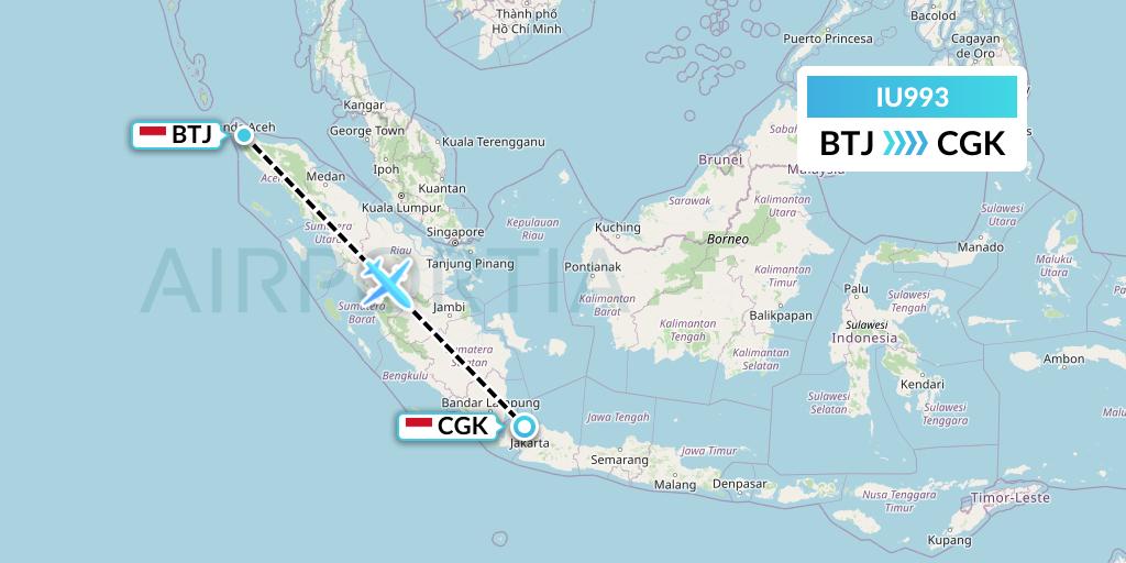 IU993 Pt. Super Air Jet Flight Map: Banda Aceh to Jakarta
