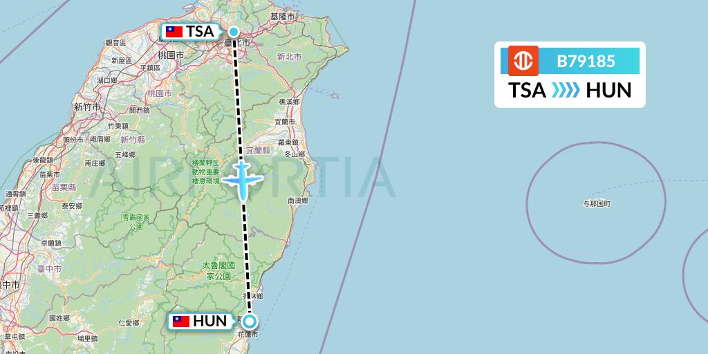 B79185 UNI Air Flight Map: Taipei to Hualien
