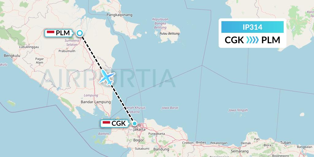 IP314 Pelita Air Service Flight Map: Jakarta to Palembang