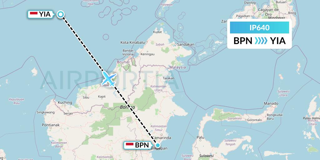 IP640 Pelita Air Service Flight Map: Balikpapan to Yogyakarta