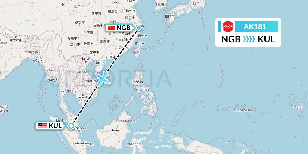 AK181 AirAsia Flight Map: Ningbo to Kuala Lumpur
