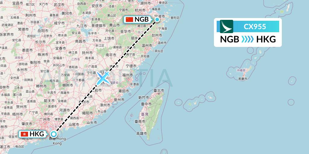 CX955 Cathay Pacific Flight Map: Ningbo to Hong Kong