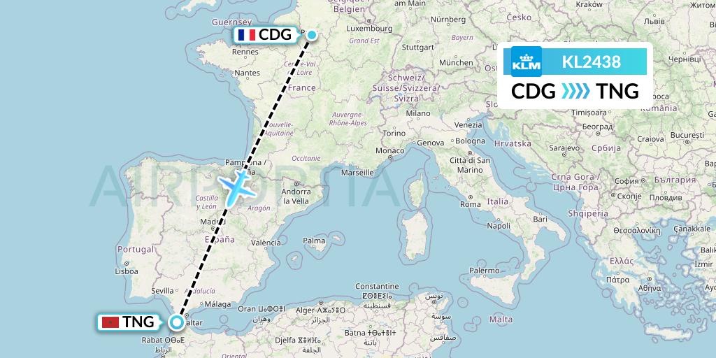 KL2438 KLM Flight Map: Paris to Tangier