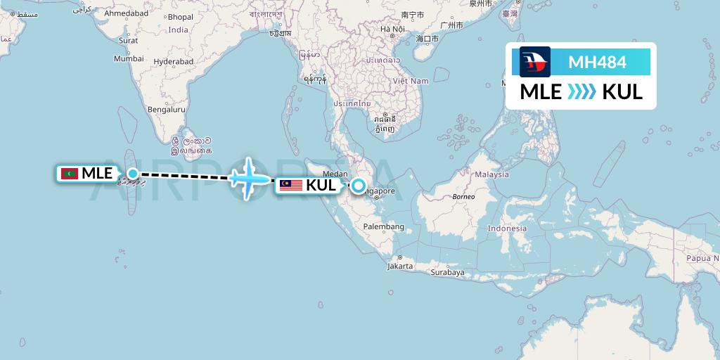 MH484 Malaysia Airlines Flight Map: Male to Kuala Lumpur