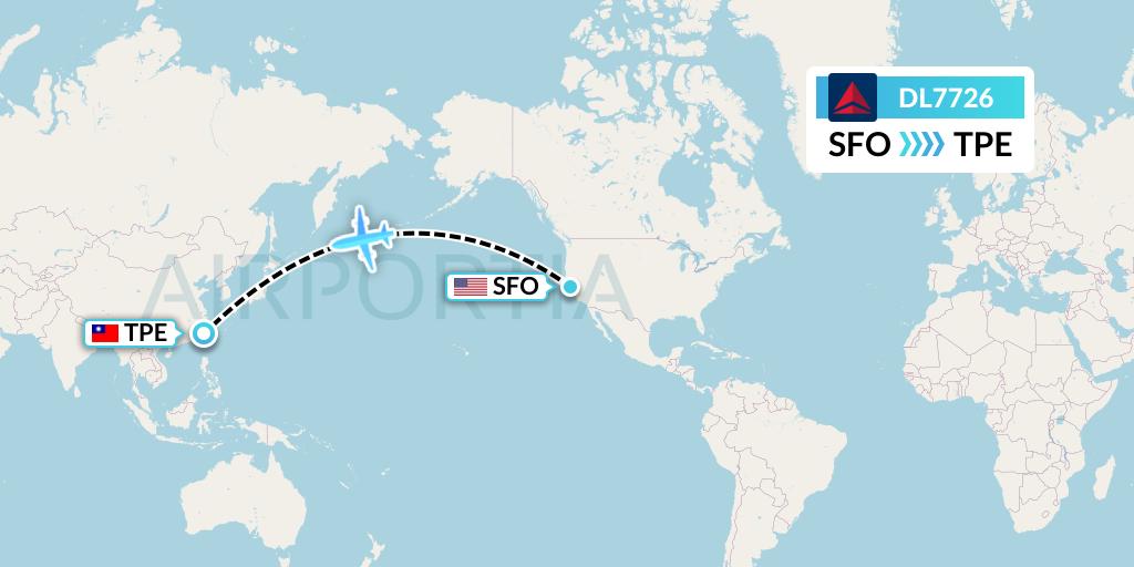 DL7726 Delta Air Lines Flight Map: San Francisco to Taipei