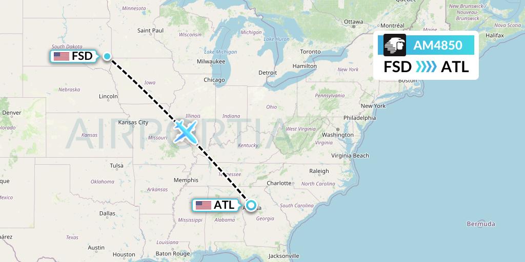 AM4850 Aeromexico Flight Map: Sioux Falls to Atlanta