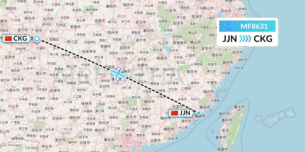 MF8631 Xiamen Airlines Flight Map: Jinjiang to Chongqing