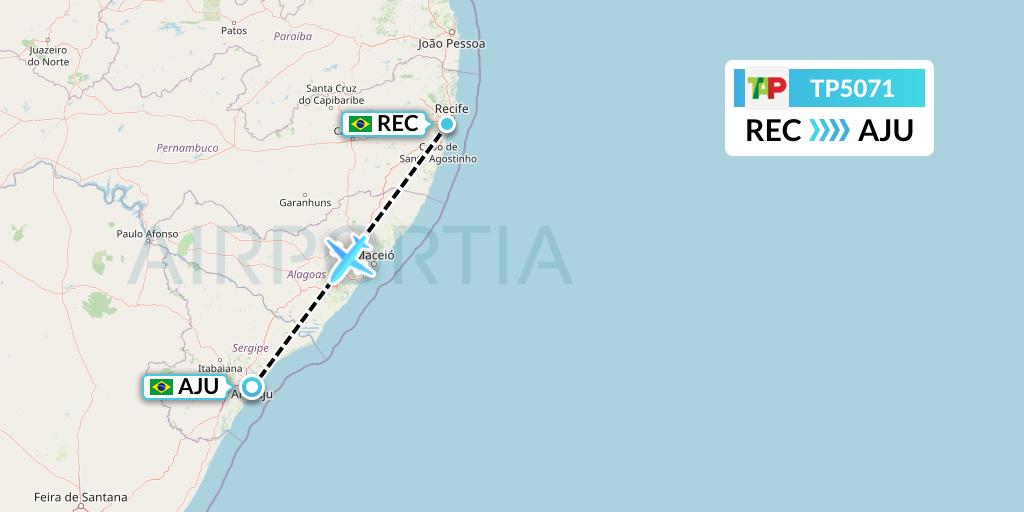 TP5071 TAP Portugal Flight Map: Recife to Aracaju
