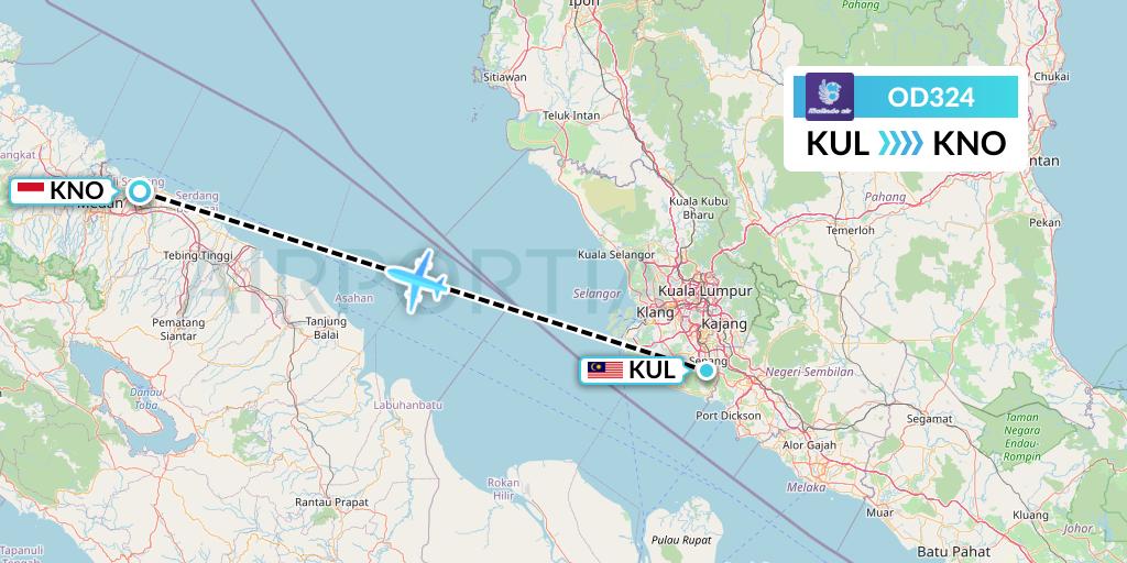 OD324 Batik Air Malaysia Flight Map: Kuala Lumpur to Medan