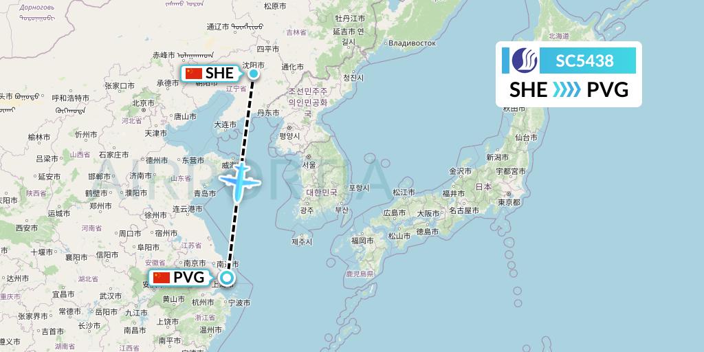 SC5438 Shandong Airlines Flight Map: Shenyang to Shanghai