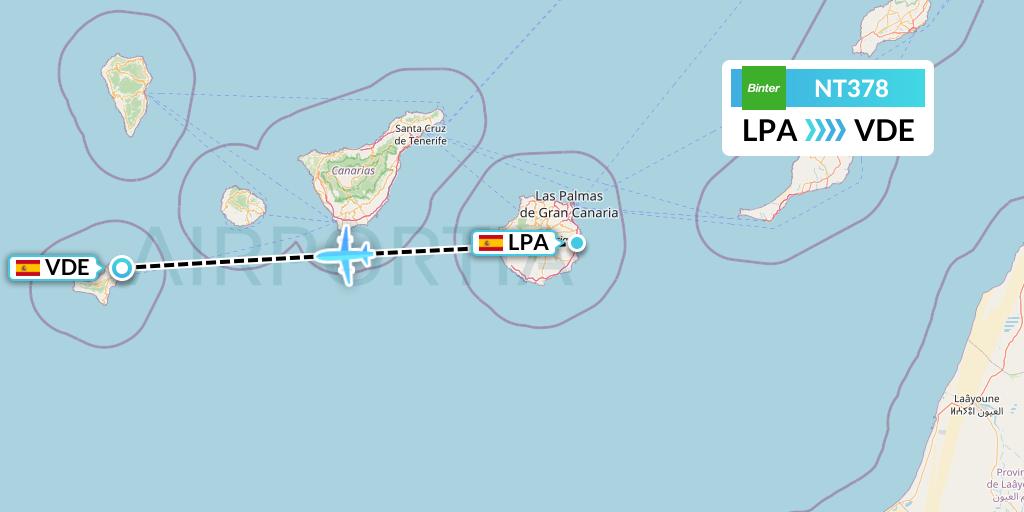 NT378 Binter Canarias Flight Map: Las Palmas to El Hierro
