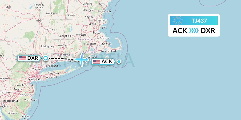 TJ437 Tradewind Aviation Flight Map: Nantucket to Danbury