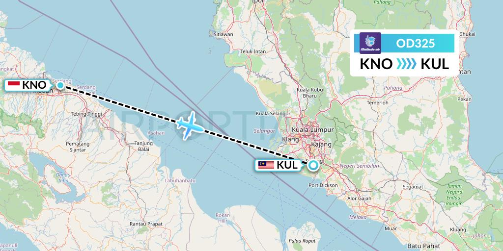 OD325 Batik Air Malaysia Flight Map: Medan to Kuala Lumpur