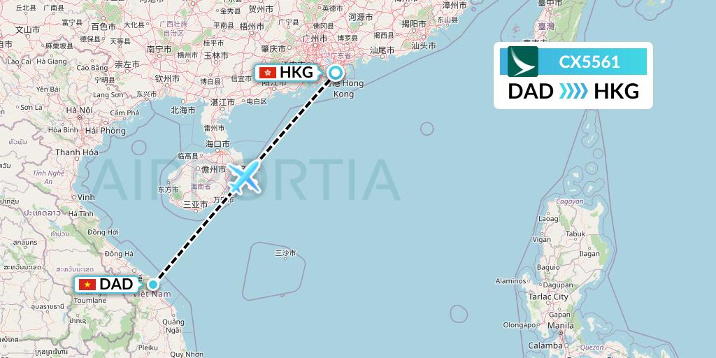 CX5561 Cathay Pacific Flight Map: Da Nang to Hong Kong