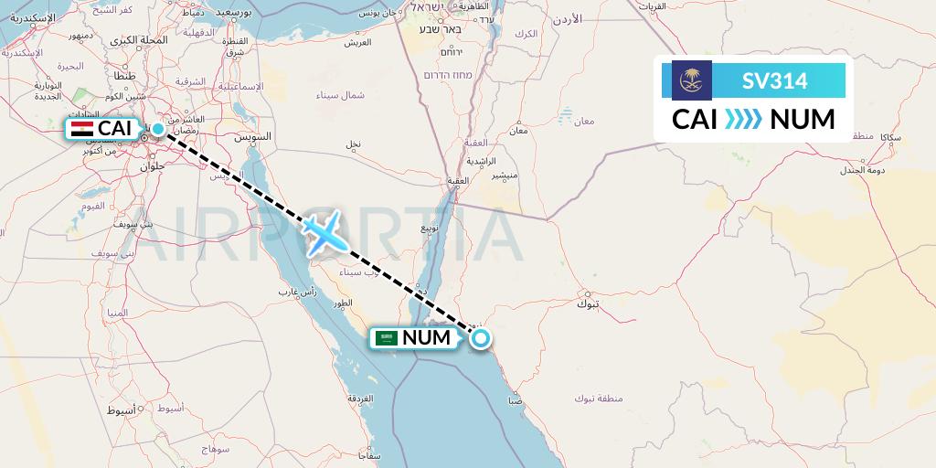 SV314 Saudi Arabian Airlines Flight Map: Cairo to Tabuk