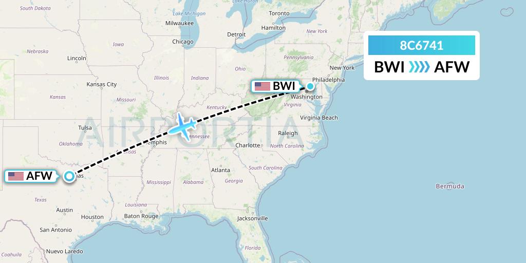 8C6741 Air Transport International Flight Map: Baltimore to Fort Worth