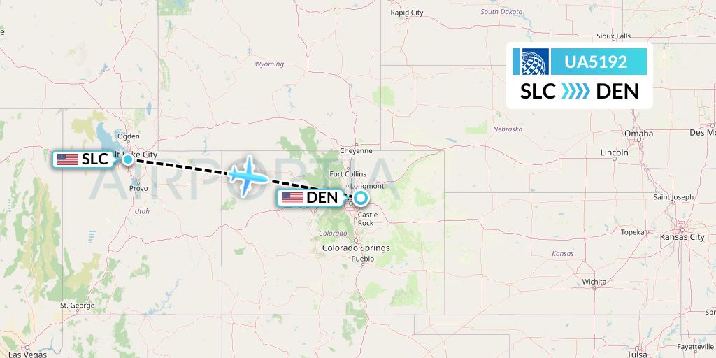 UA5192 United Airlines Flight Map: Salt Lake City to Denver