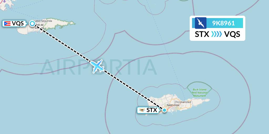 9K8961 Cape Air Flight Map: St. Croix to Vieques