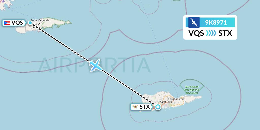9K8971 Cape Air Flight Map: Vieques to St. Croix