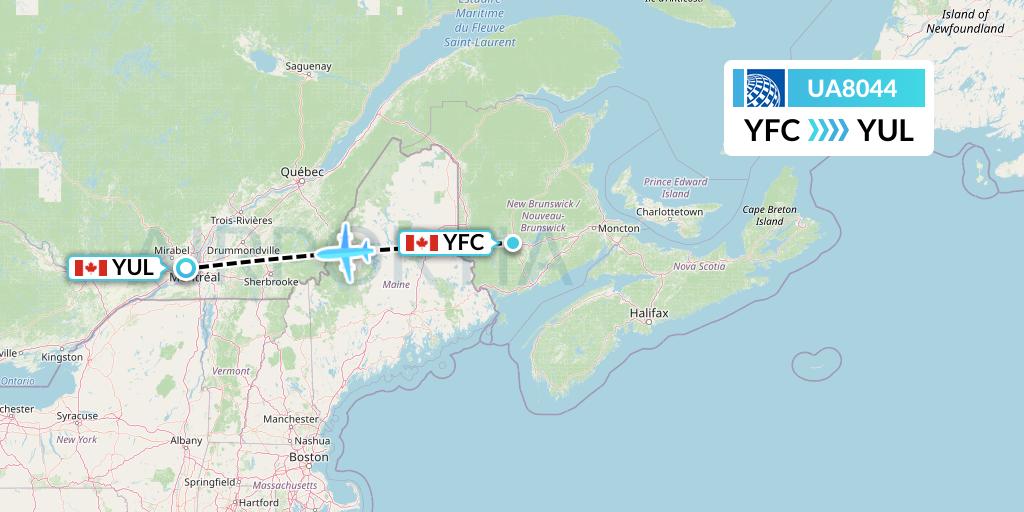UA8044 United Airlines Flight Map: Fredericton to Montreal