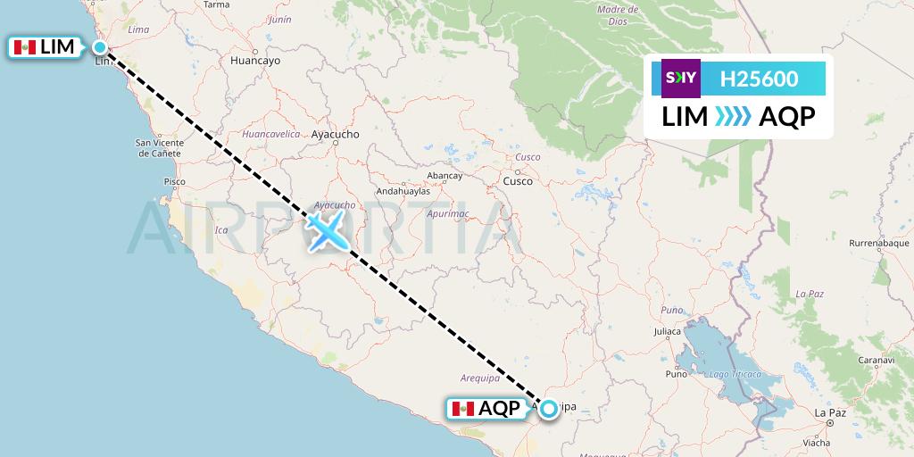 H25600 Sky Airline Flight Map: Lima to Arequipa