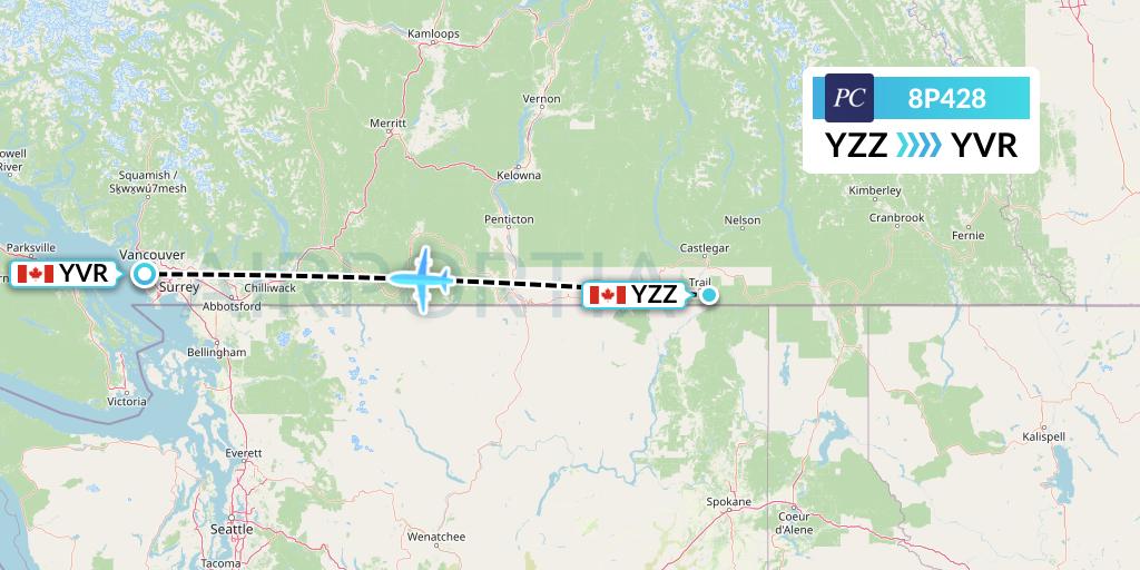 8P428 Pacific Coastal Airlines Flight Map: Trail to Vancouver