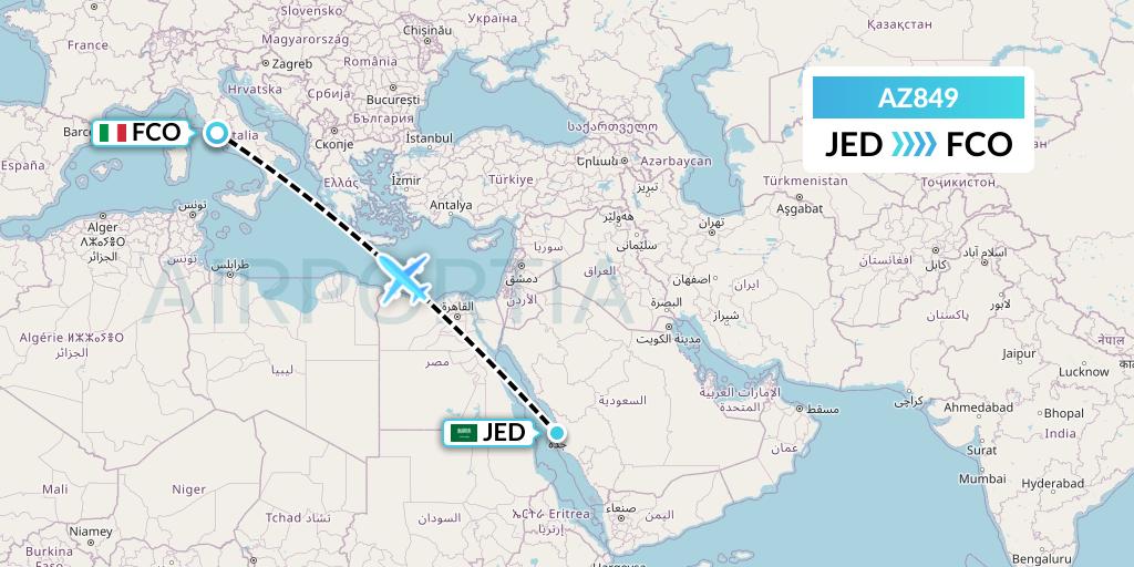 AZ849 ITA Airways Flight Map: Jeddah to Rome