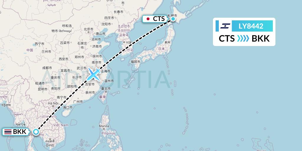 LY8442 El Al Flight Map: Sapporo to Bangkok
