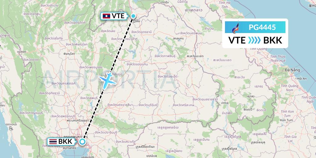 PG4445 Bangkok Airways Flight Map: Vientiane to Bangkok