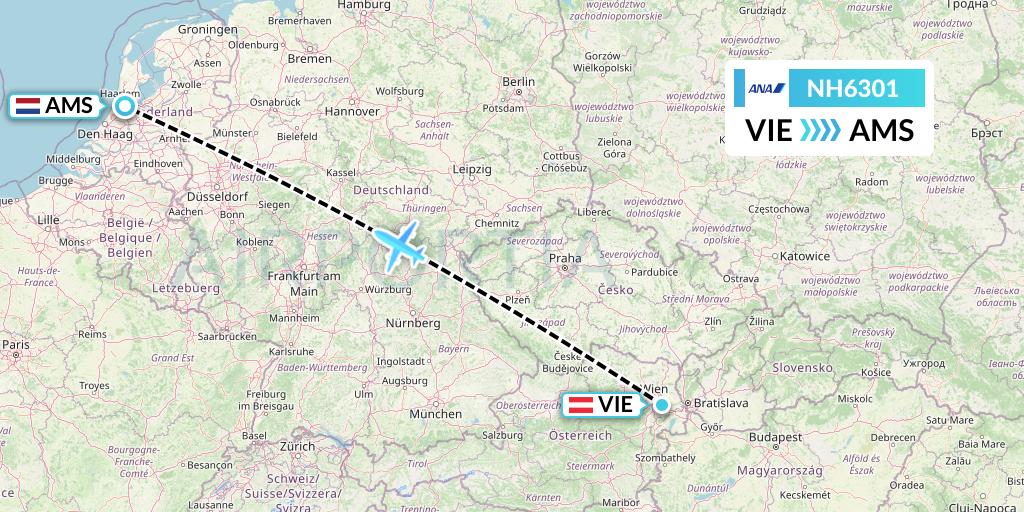 NH6301 All Nippon Airways Flight Map: Vienna to Amsterdam