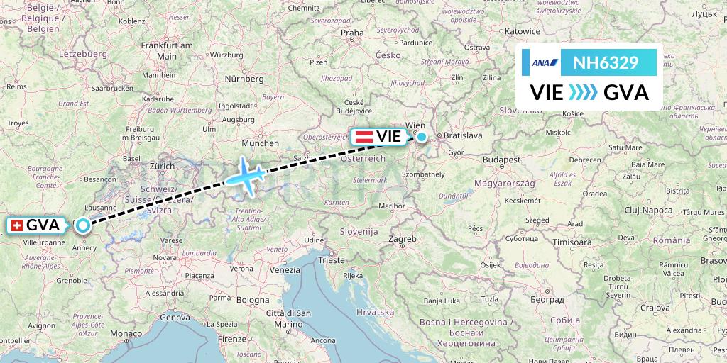 NH6329 All Nippon Airways Flight Map: Vienna to Geneva