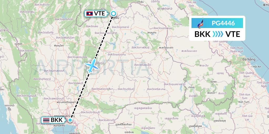 PG4446 Bangkok Airways Flight Map: Bangkok to Vientiane