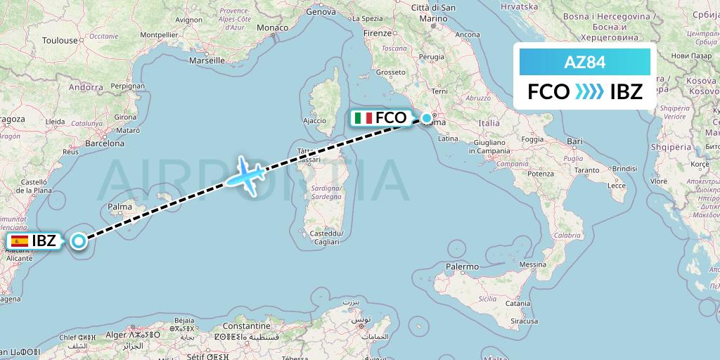 AZ84 ITA Airways Flight Map: Rome to Ibiza