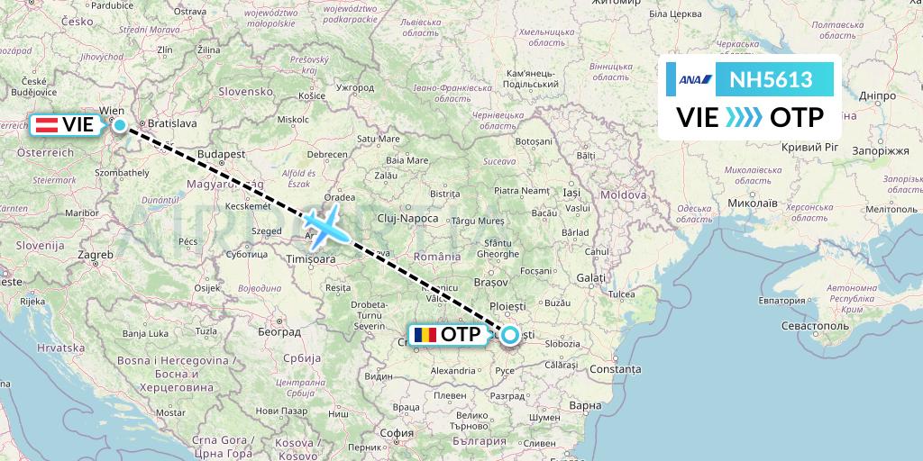 NH5613 All Nippon Airways Flight Map: Vienna to Bucharest
