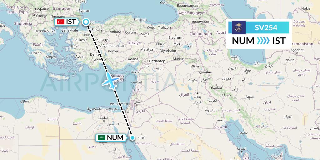 SV254 Saudi Arabian Airlines Flight Map: Tabuk to Istanbul
