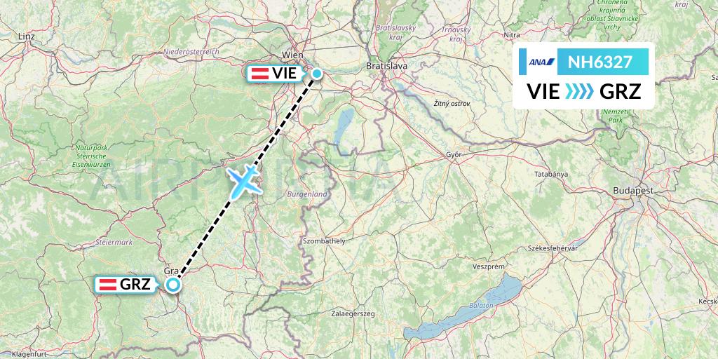 NH6327 All Nippon Airways Flight Map: Vienna to Graz