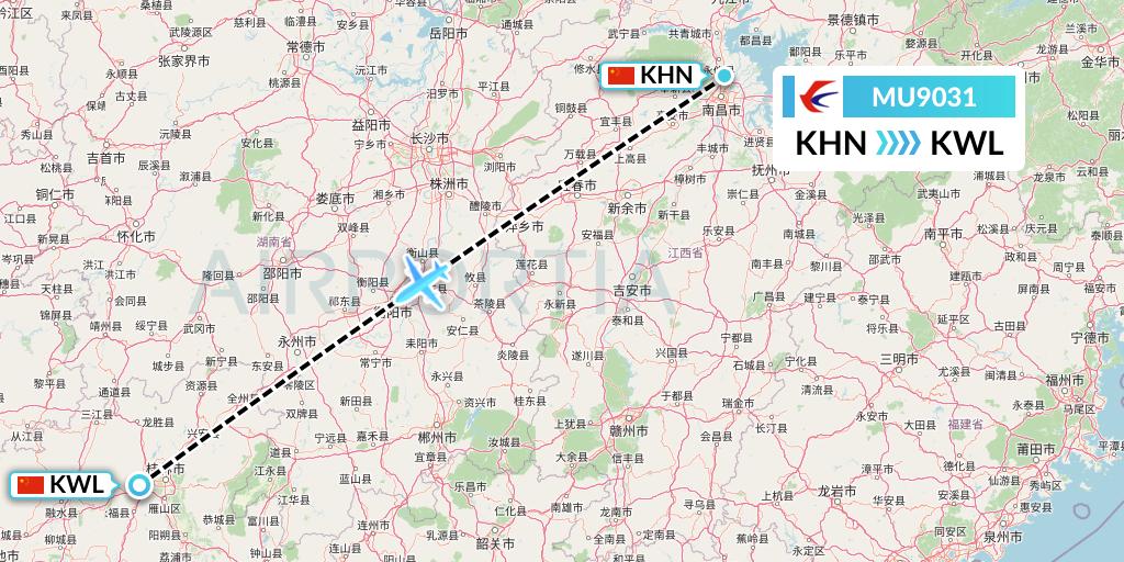 MU9031 China Eastern Airlines Flight Map: Nanchang to Guilin