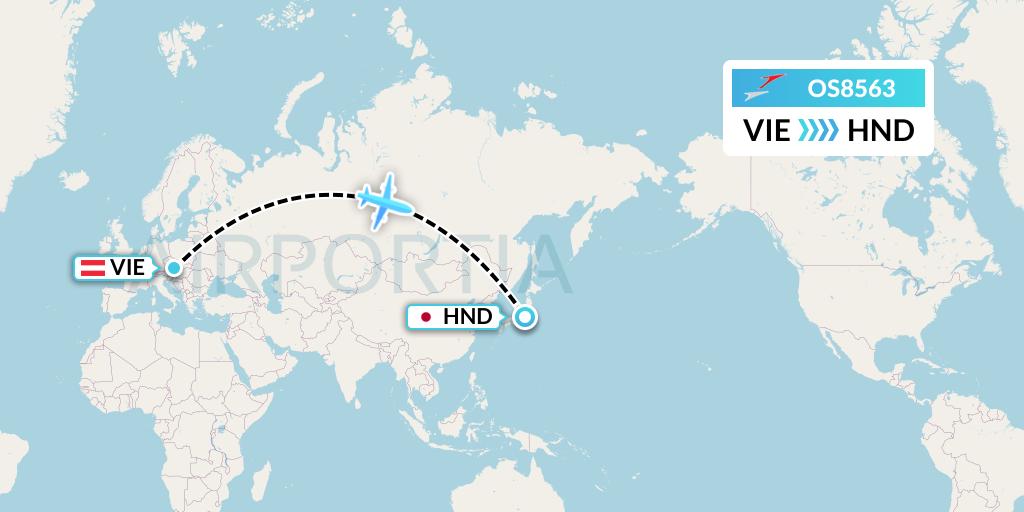 OS8563 Austrian Airlines Flight Map: Vienna to Tokyo