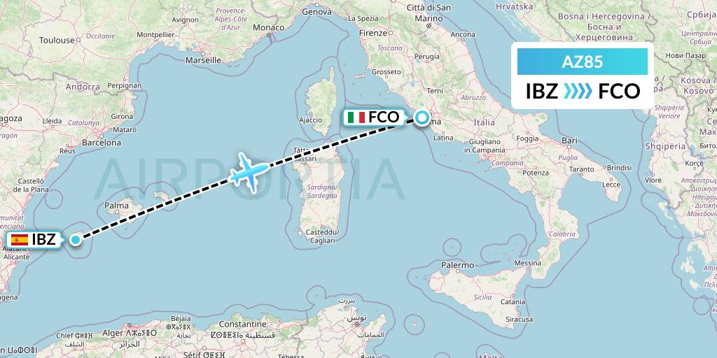AZ85 ITA Airways Flight Map: Ibiza to Rome