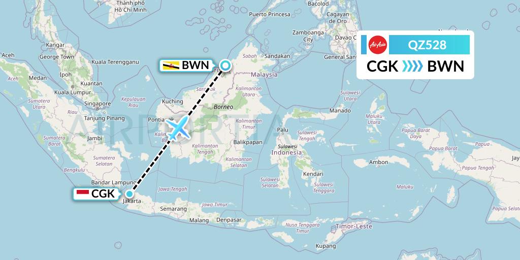 QZ528 Indonesia AirAsia Flight Map: Jakarta to Brunei