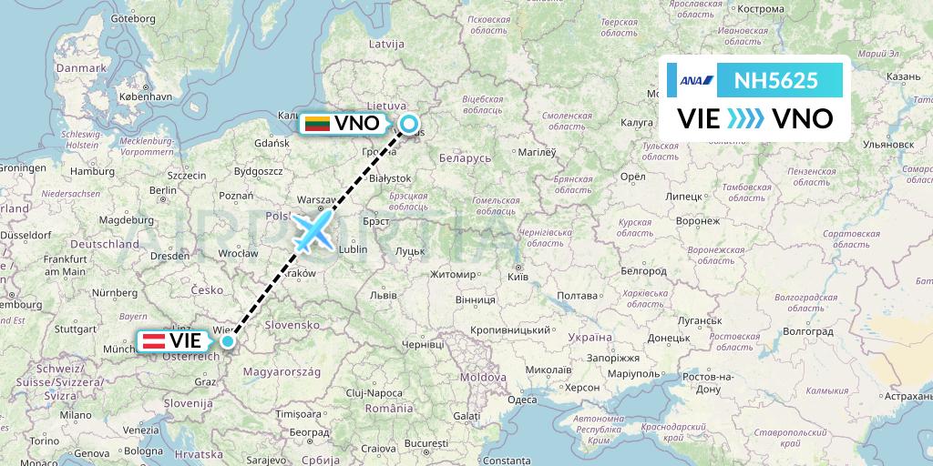 NH5625 All Nippon Airways Flight Map: Vienna to Vilnius