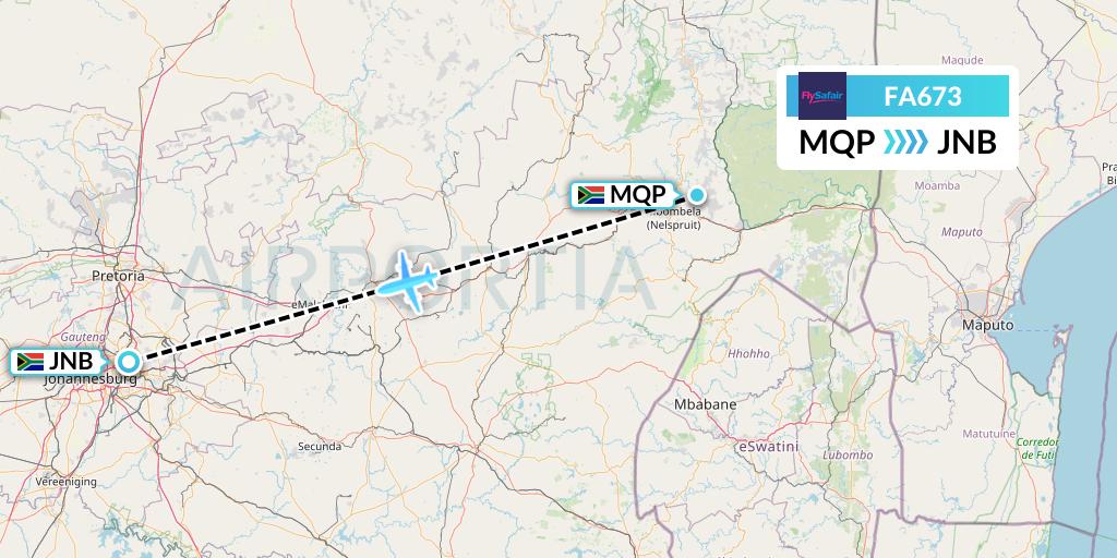FA673 Safair Flight Map: Nelspruit to Johannesburg
