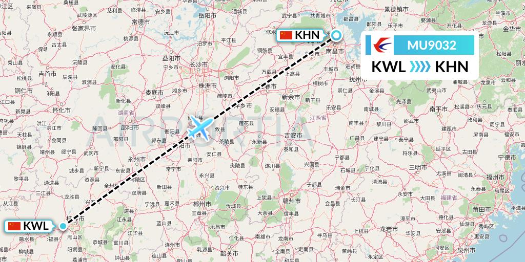 MU9032 China Eastern Airlines Flight Map: Guilin to Nanchang