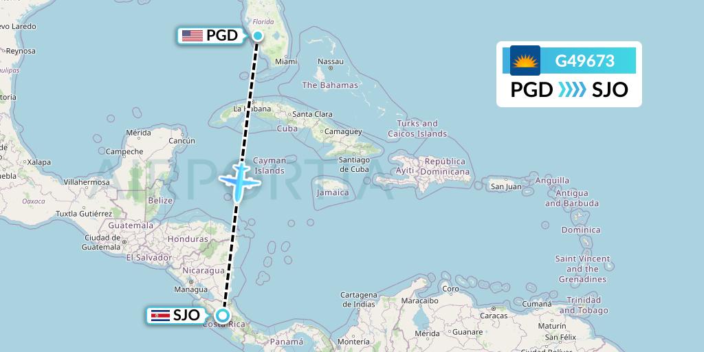 G49673 Allegiant Air Flight Map: Punta Gorda to San Jose