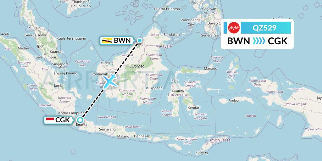 QZ529 Indonesia AirAsia Flight Map: Brunei to Jakarta
